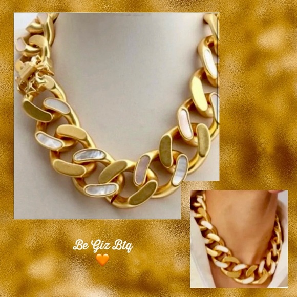 šTory Burch Roxanne Inlay Chunky Bold Statement Gold Necklace - Picture 2 of 10